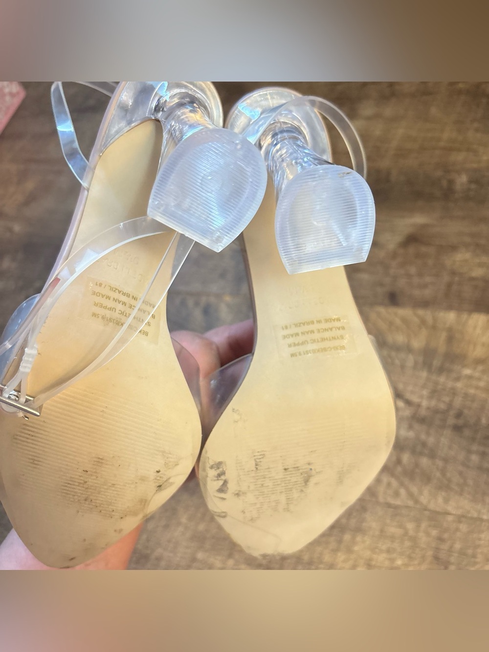 Steve Madden Clear PVC Strap Nude Insole Block Heel Sandals - Picture 4 of 7